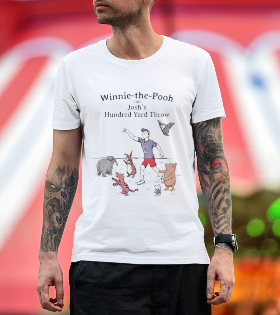 Winnie the Pooh Josh's Hundred Yard Throw Football Scene with Iconic Characters T-Shirt