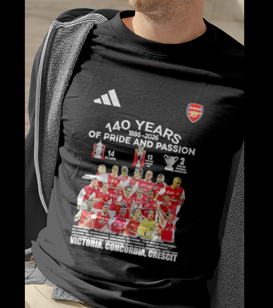 Arsenal FC 140 Years Pride Passion 1886 2026 Victoria Concordia Crescit T-Shirt