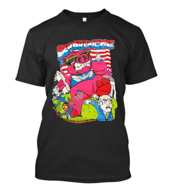 Brokencyde Pig Pink Cartoon Patriotic Characters Washington Monument T-Shirt