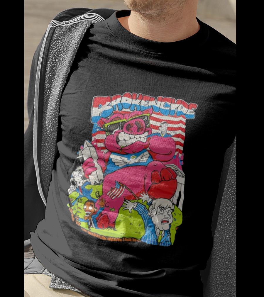 Brokencyde Pig Pink Cartoon Patriotic Characters Washington Monument T-Shirt
