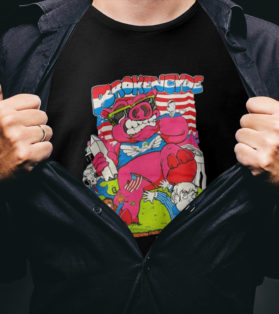 Brokencyde Pig Pink Cartoon Patriotic Characters Washington Monument T-Shirt