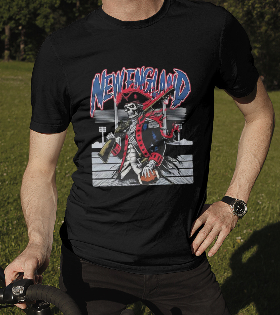New England Patriots Skeleton With Musket And Football T-Shirt