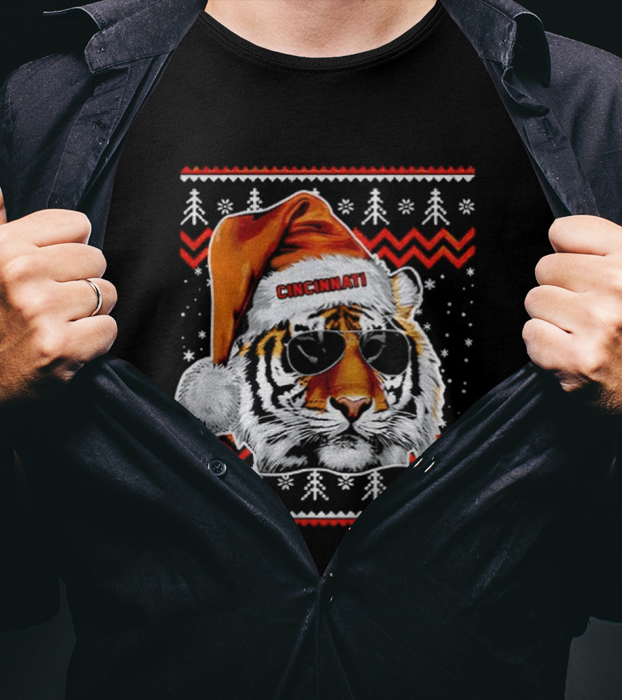 Cincinnati Santa Hat Tiger Ugly Christmas Vintage Football T-Shirt