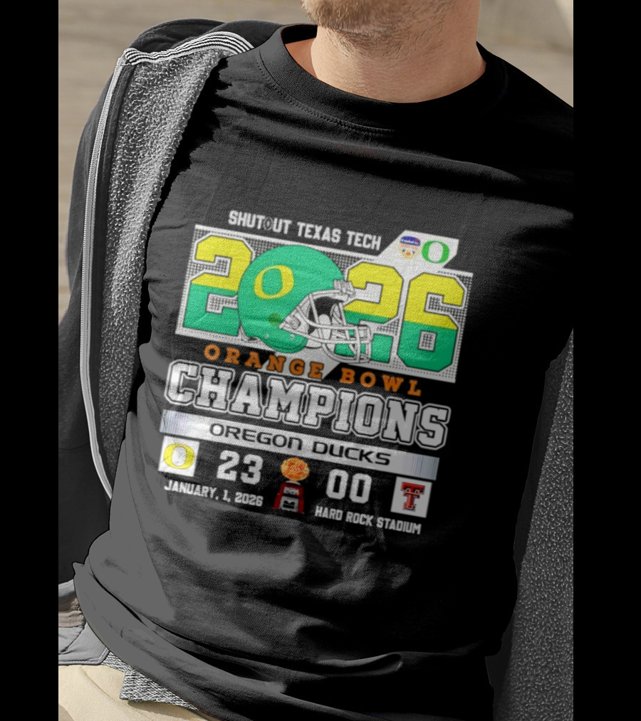 Oregon Ducks 2026 Orange Bowl Champions Shutout Texas Tech 23 0 T-Shirt