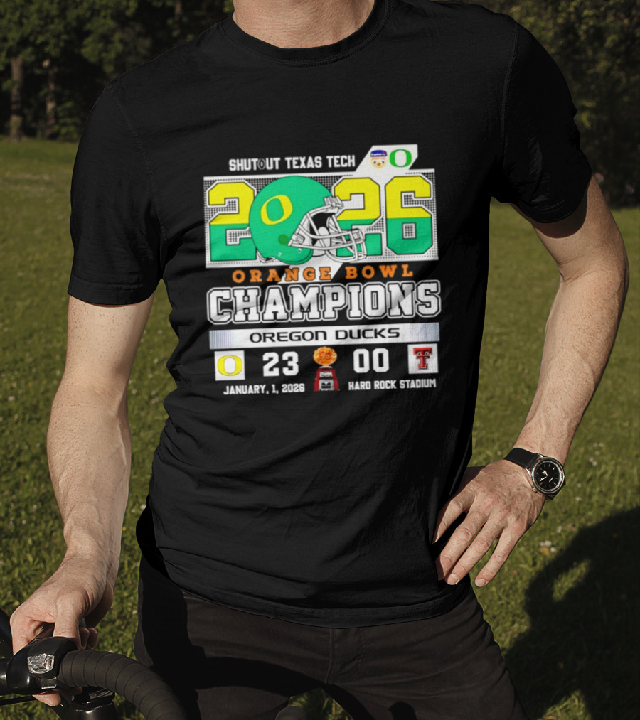 Oregon Ducks 2026 Orange Bowl Champions Shutout Texas Tech 23 0 T-Shirt