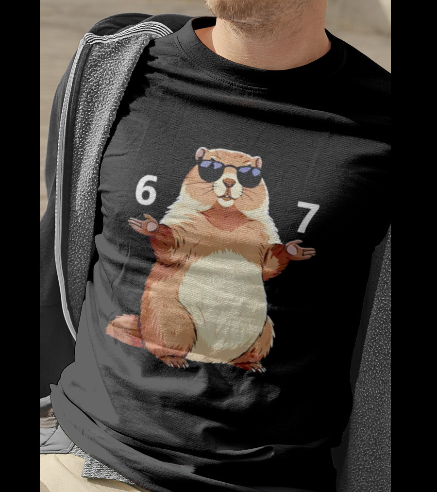 Groundhog Wearing Sunglasses 6 7 Six Seven Meme T-Shirt