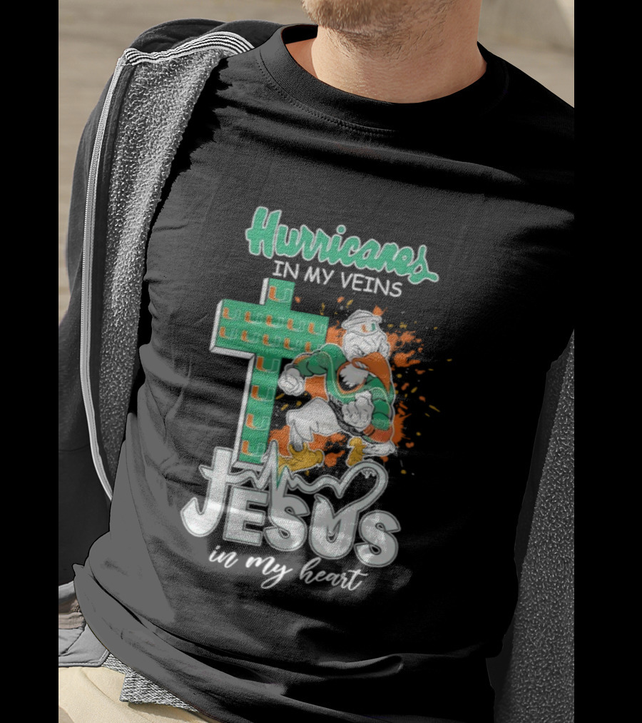 Hurricanes In My Veins Jesus In My Heart Cross Shape Miami Ibis T-Shirt