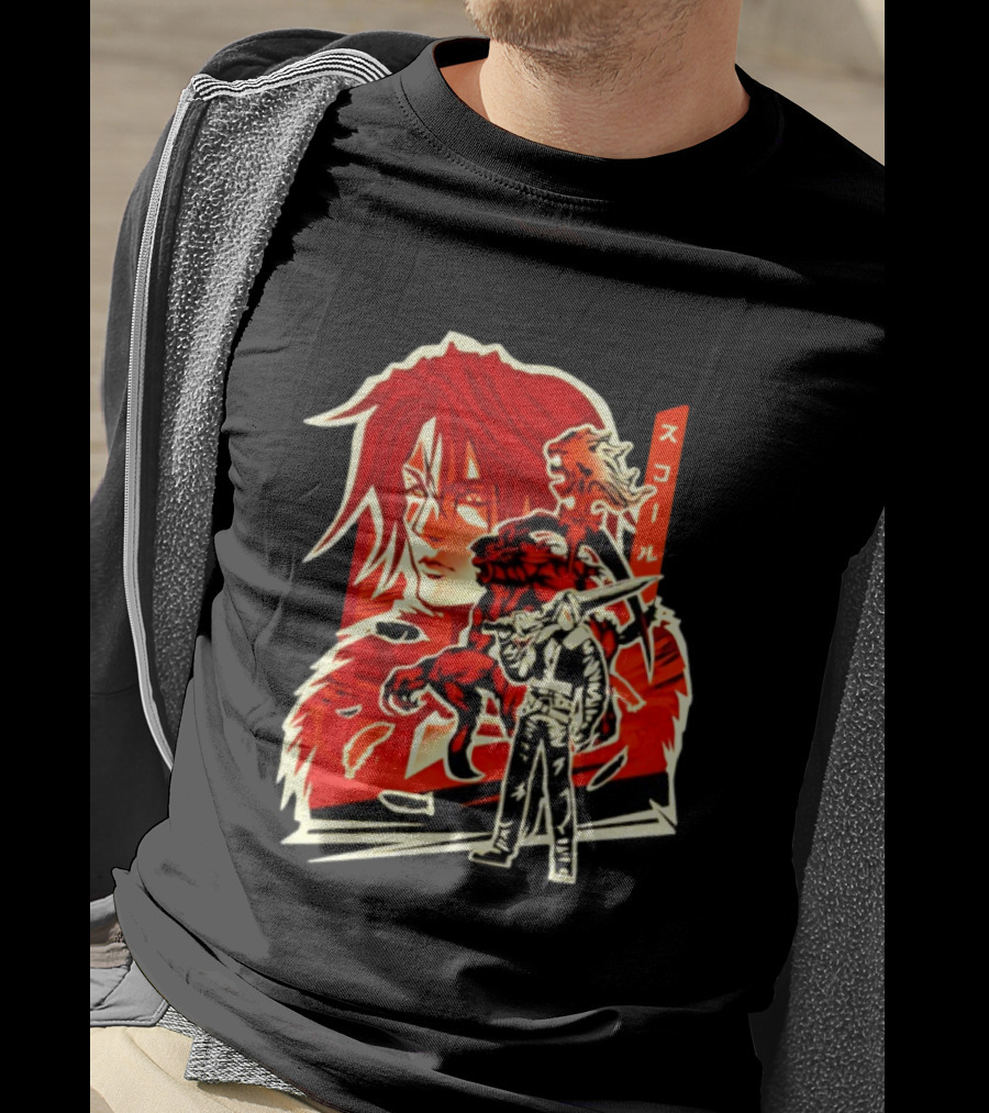 Squall Leonhart Final Fantasy Iconic Red Illustration With Katakana T-Shirt