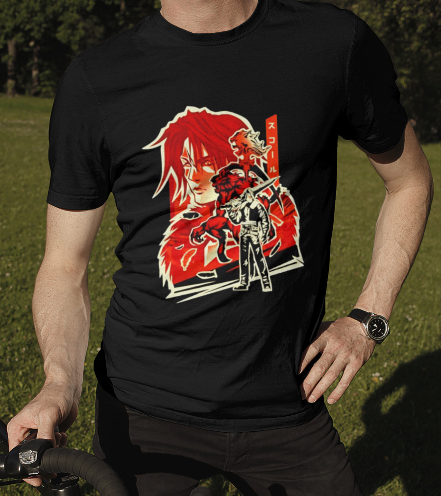 Squall Leonhart Final Fantasy Iconic Red Illustration With Katakana T-Shirt