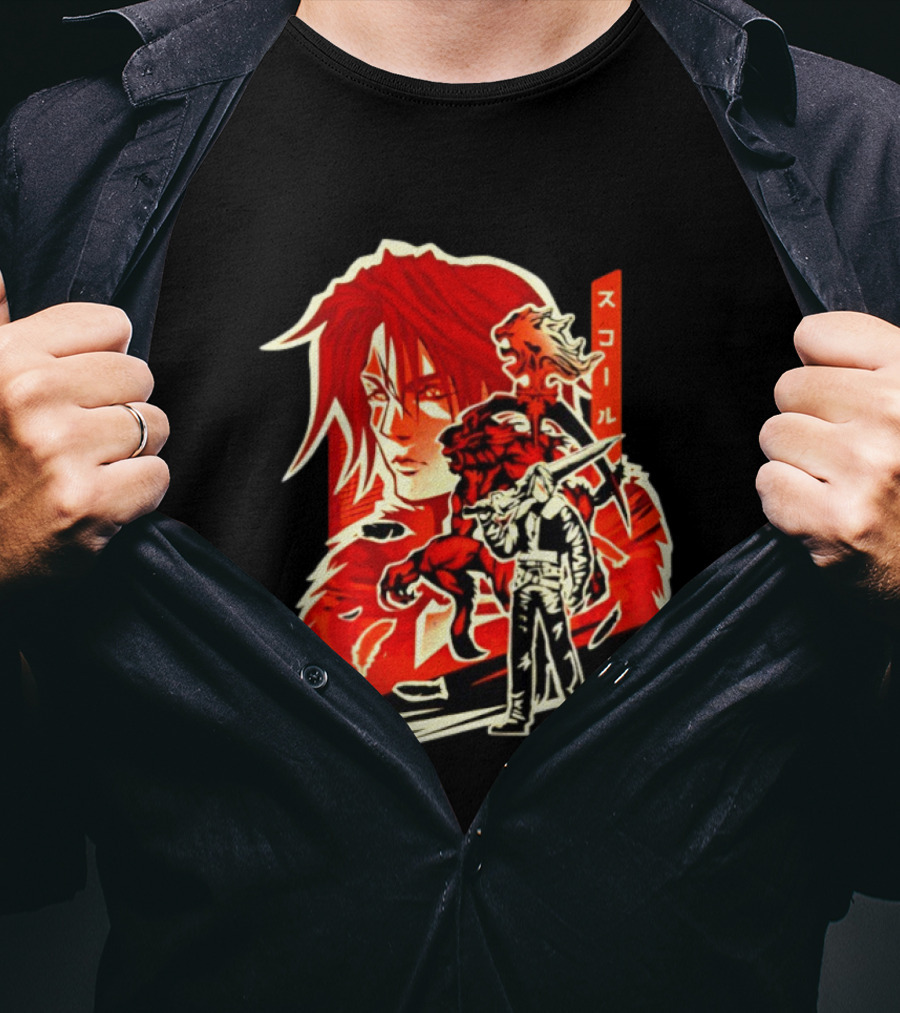 Squall Leonhart Final Fantasy Iconic Red Illustration With Katakana T-Shirt