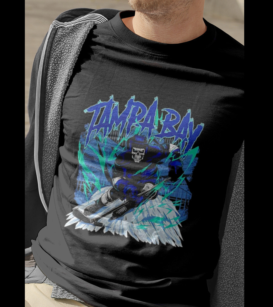 Tampa Bay Lightning Skeleton Hockey Player Action T-Shirt