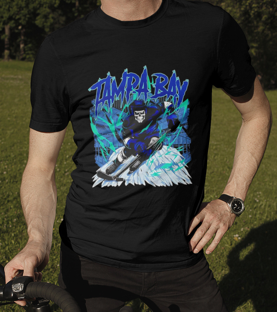 Tampa Bay Lightning Skeleton Hockey Player Action T-Shirt
