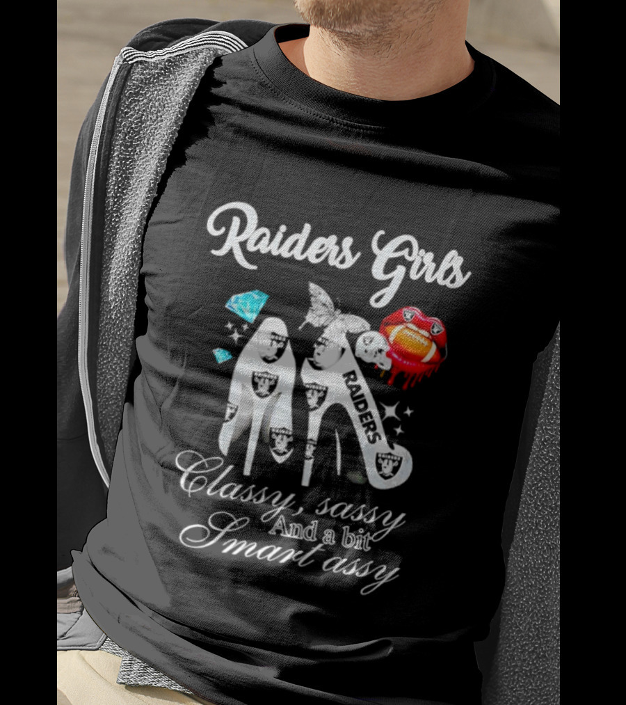 Raiders Girls Classy Sassy Smart Assy Diamond Encrusted Lips High Heels T-Shirt