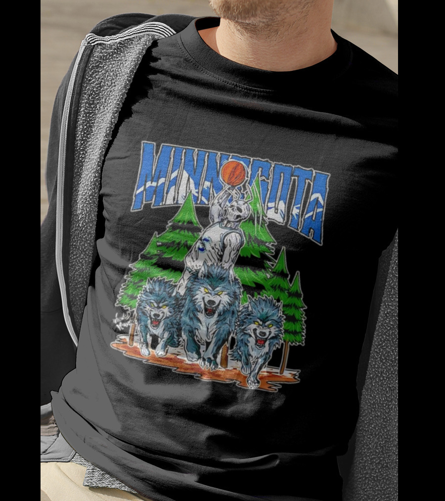 Minnesota Timberwolves Basketball Skeleton Wolves Forest Dunk T-Shirt