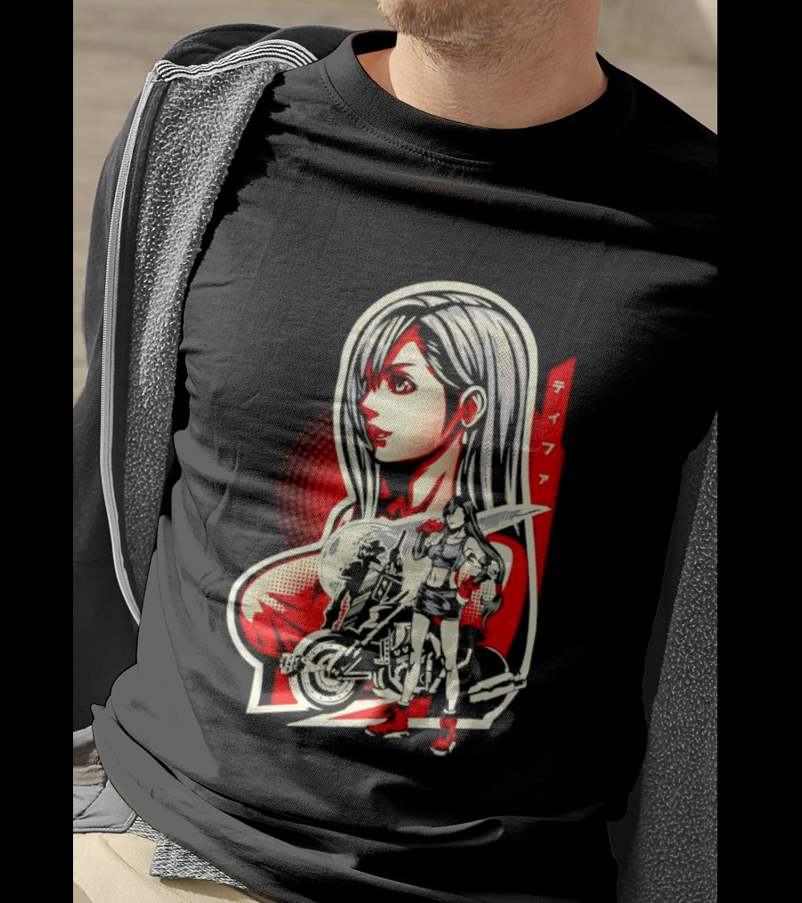 Tifa Lockhart Iconic Final Fantasy Character With Motorcycle And Katana T-Shirt