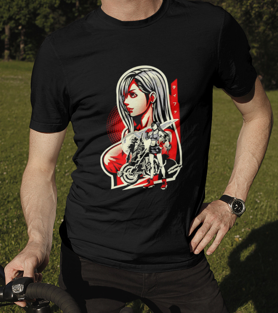 Tifa Lockhart Iconic Final Fantasy Character With Motorcycle And Katana T-Shirt