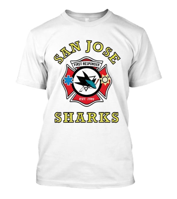 San Jose Sharks First Responder Hockey Collaboration Firefighter EMT Police T-Shirt