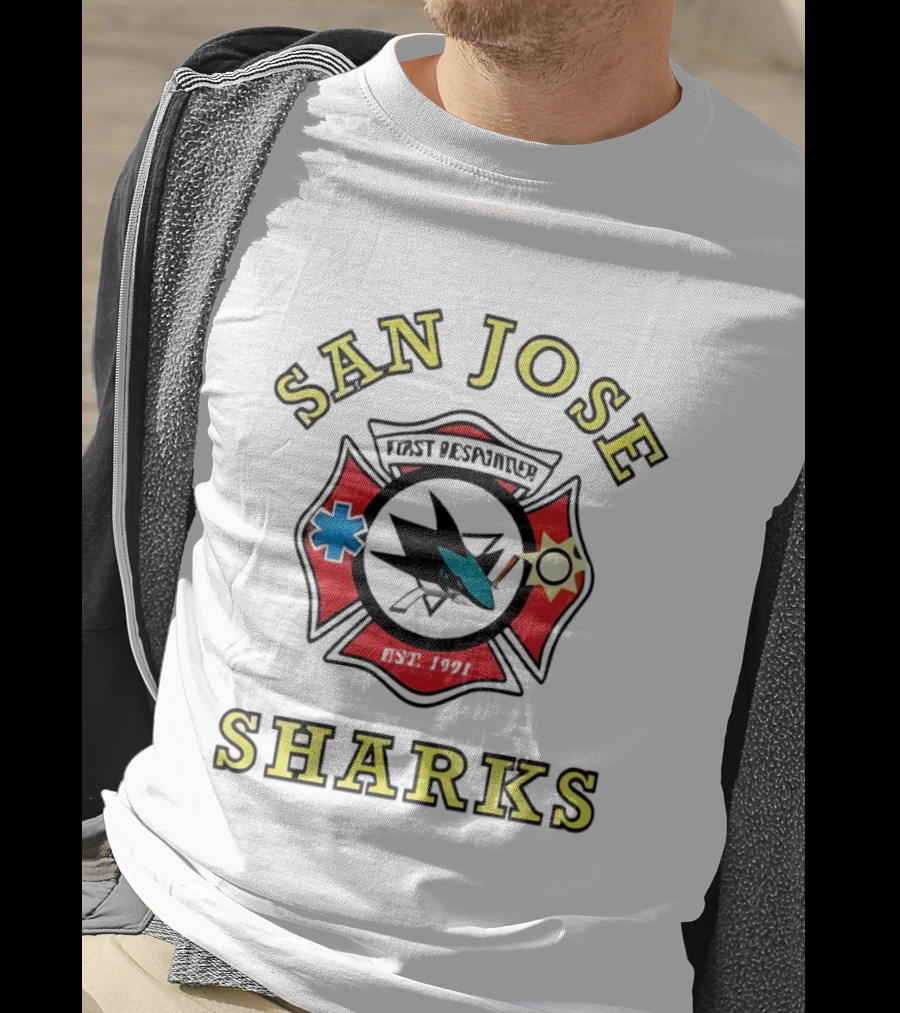 San Jose Sharks First Responder Hockey Collaboration Firefighter EMT Police T-Shirt
