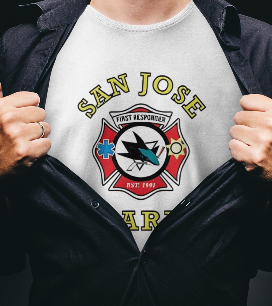 San Jose Sharks First Responder Hockey Collaboration Firefighter EMT Police T-Shirt