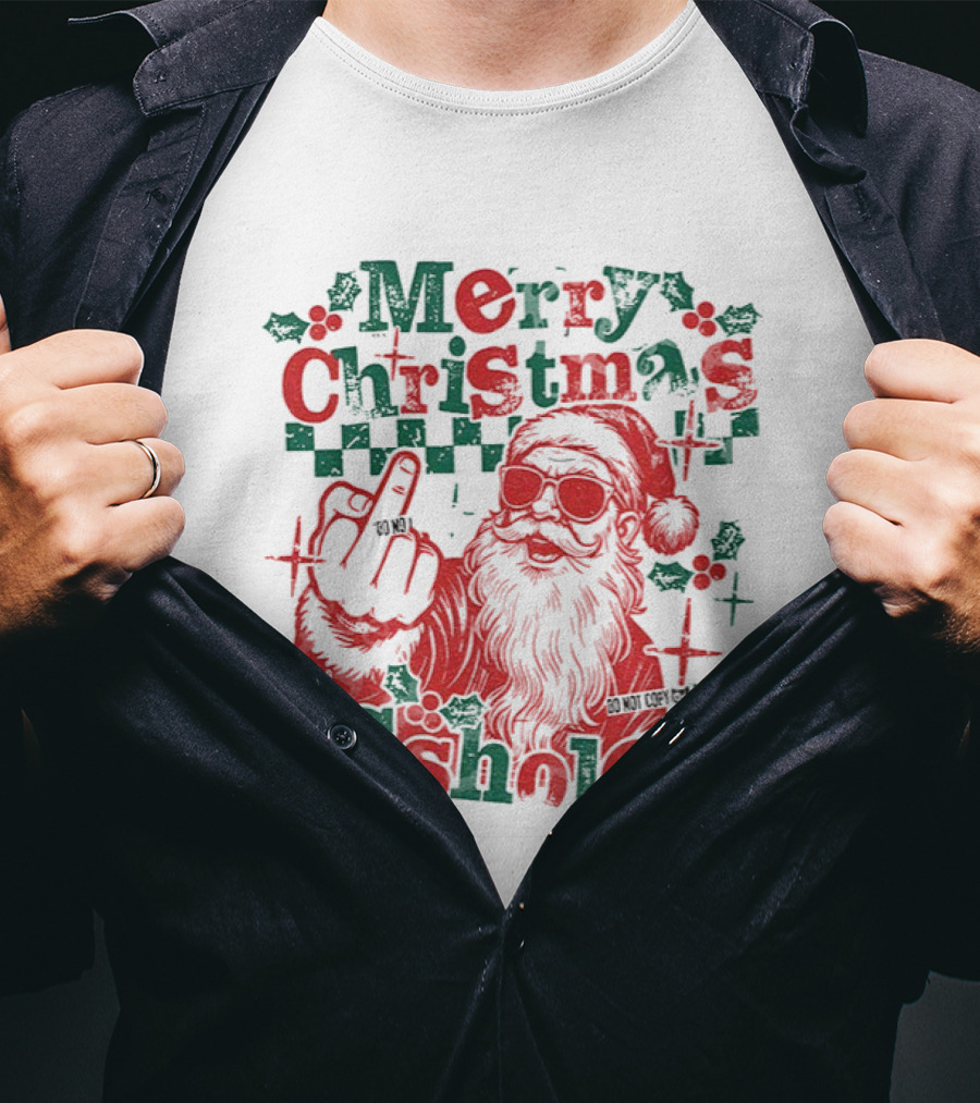 Merry Christmas Assholes Santa Claus Middle Finger Holiday Humor T-Shirt