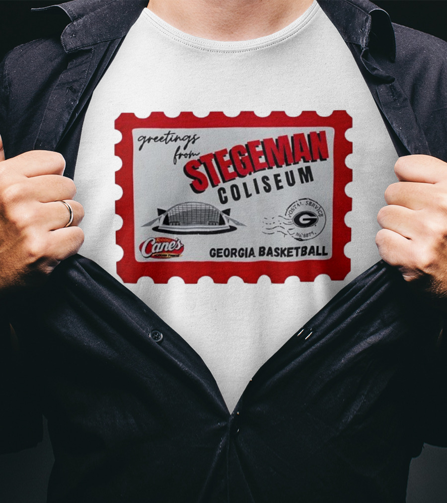 Greetings From Stegeman Coliseum Georgia Basketball Stamp Raising Cane's T-Shirt