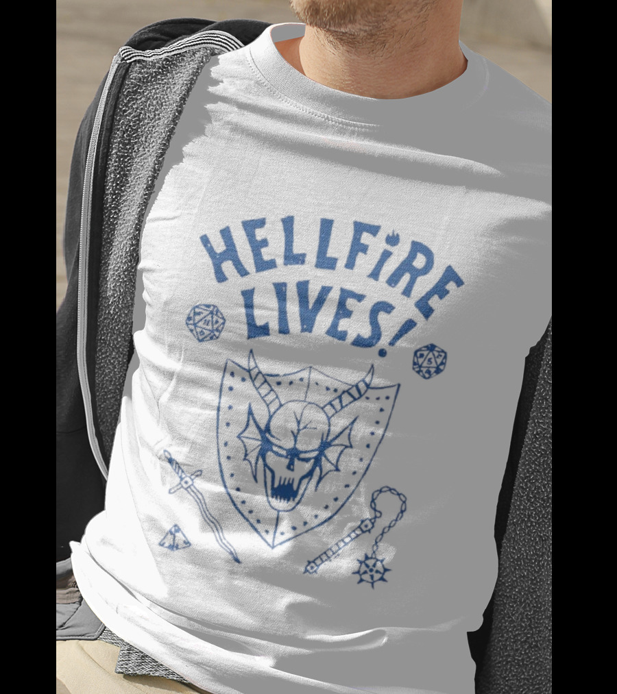 Hellfire Lives Metal Shield Skull Sword And Club T-Shirt