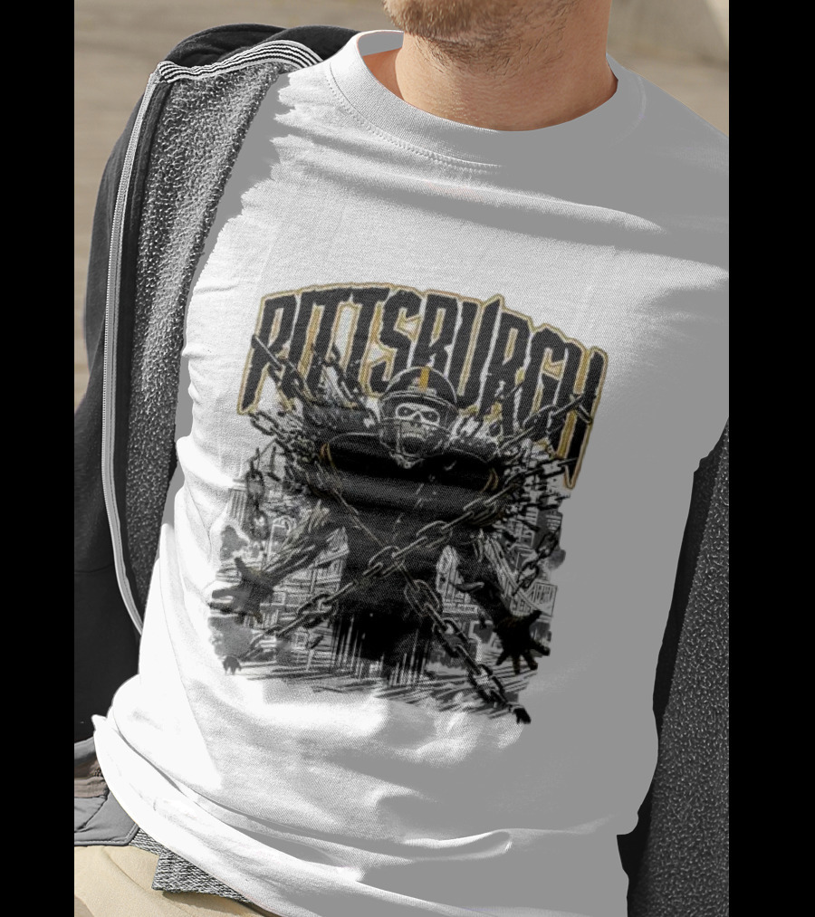 Pittsburgh Skeleton Breaking Chains Steel City Football T-Shirt