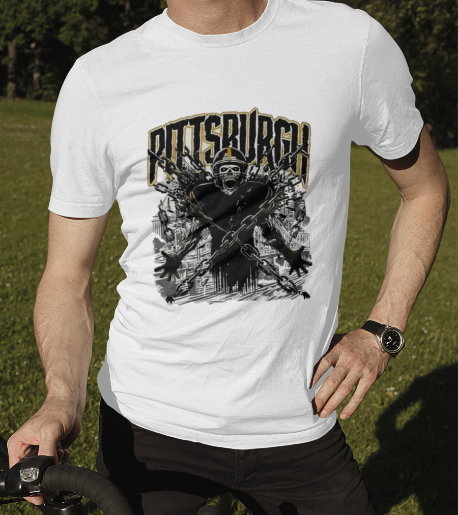 Pittsburgh Skeleton Breaking Chains Steel City Football T-Shirt