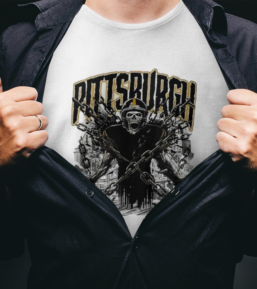 Pittsburgh Skeleton Breaking Chains Steel City Football T-Shirt