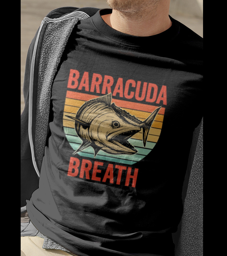 Barracuda Breath Funny Fishing Retro Vintage Stripes T-Shirt