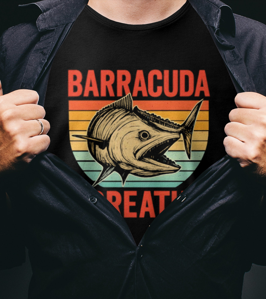 Barracuda Breath Funny Fishing Retro Vintage Stripes T-Shirt