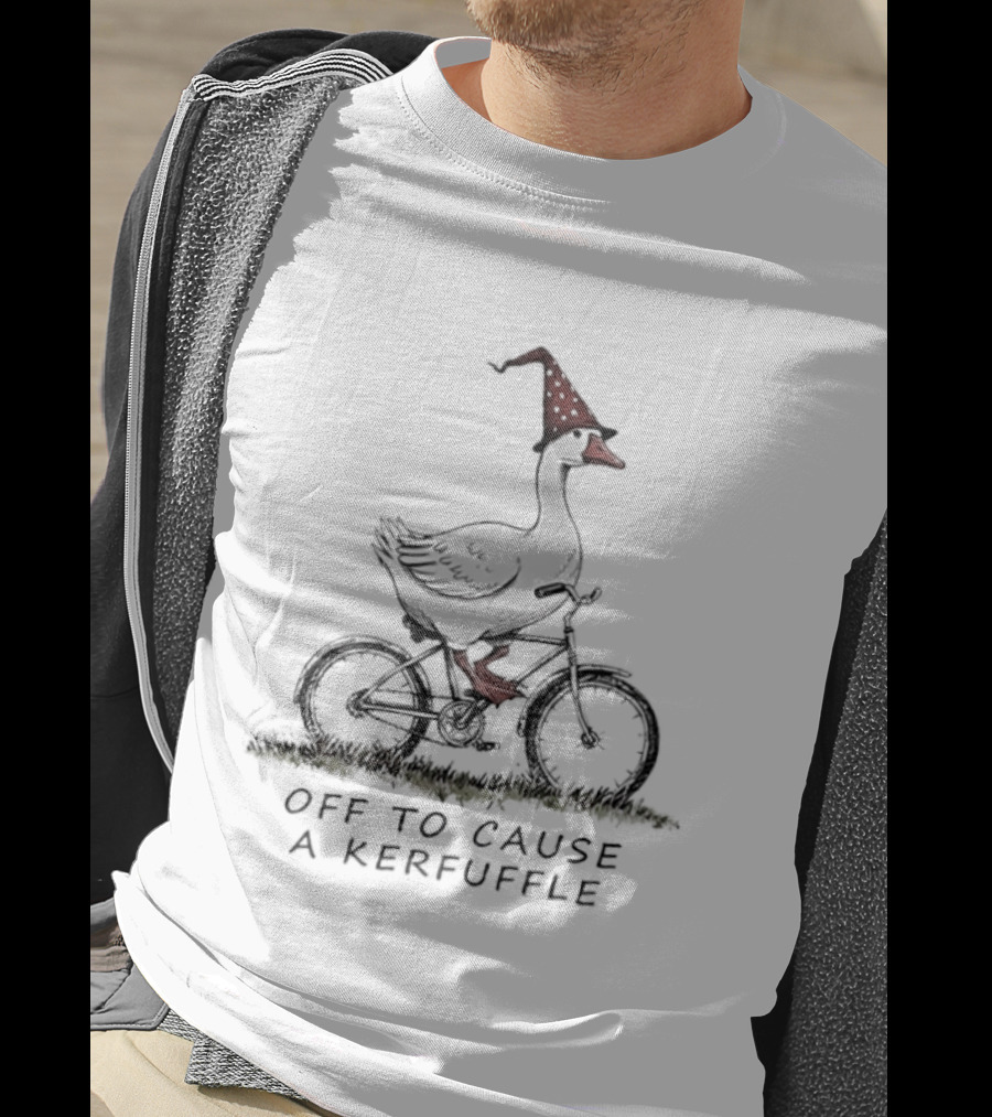 Goose Riding A Bicycle Witch Hat Causing A Kerfuffle Halloween Adventure T-Shirt