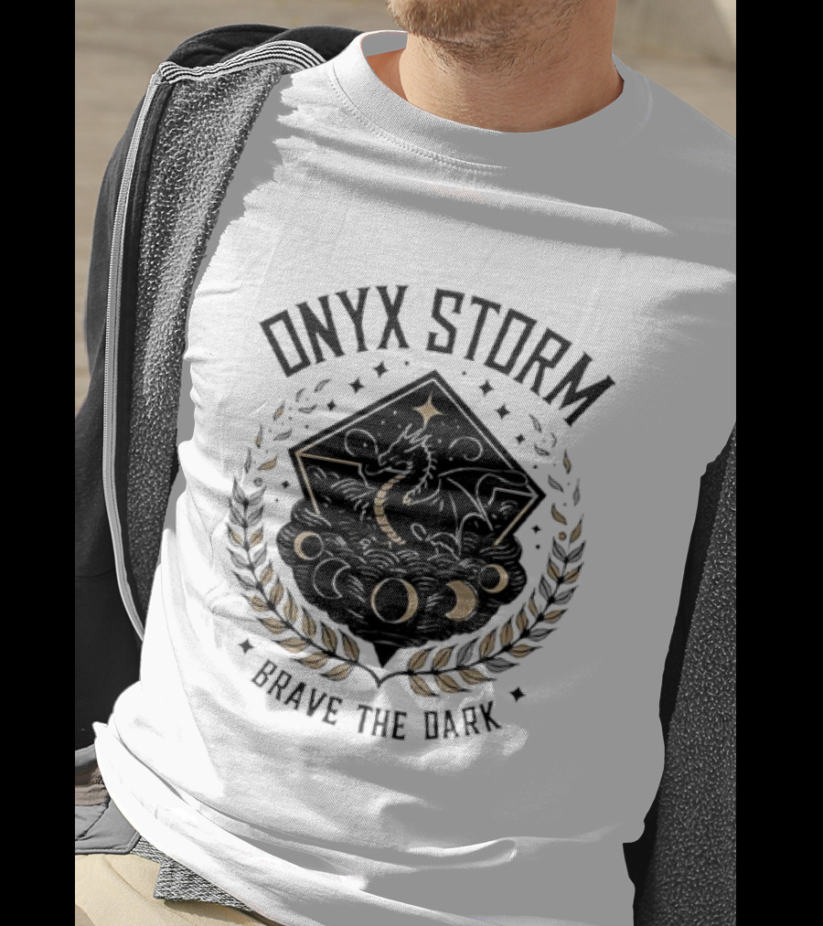 Onyx Storm Brave The Dark Lunar Phases And Celestial Symbols T-Shirt