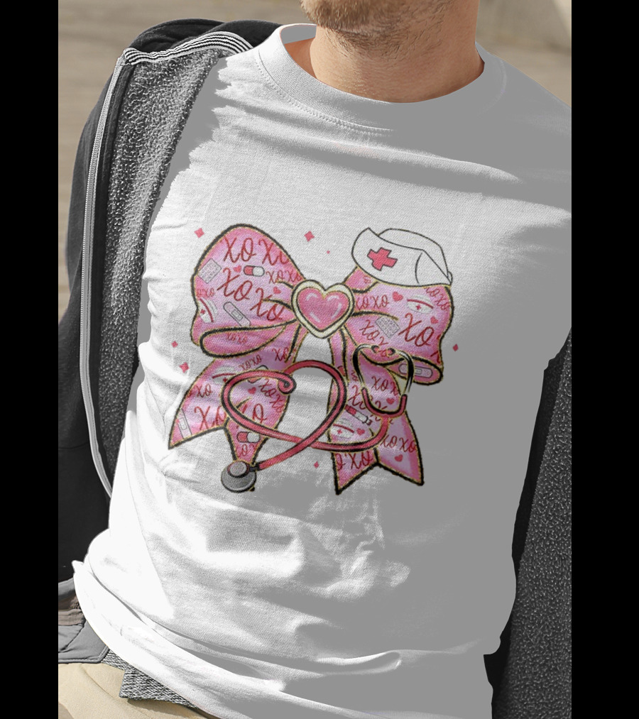 Valentine Nurse XOXO Heart Bow And Stethoscope T-Shirt