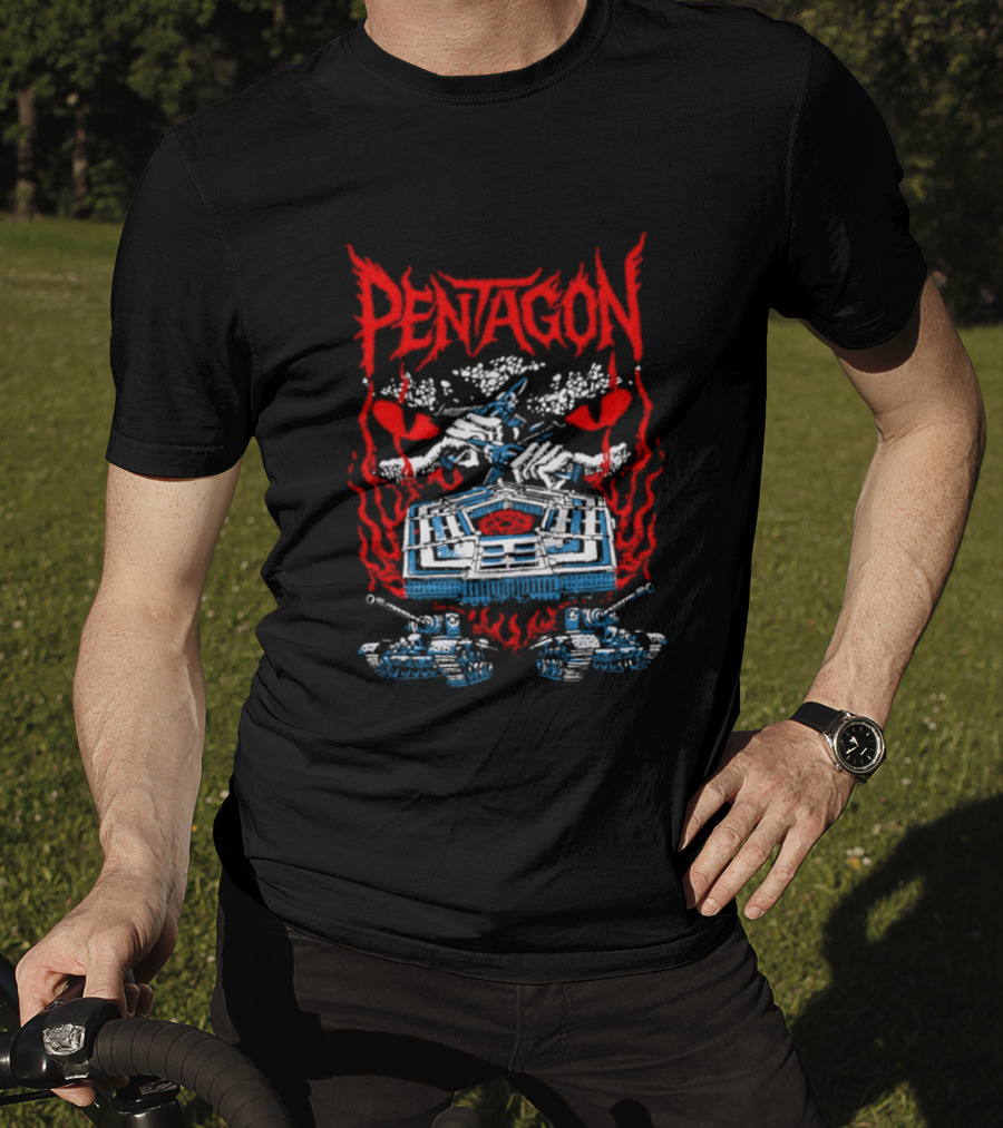 Pentagon Band Red Flames And Hearts T-Shirt