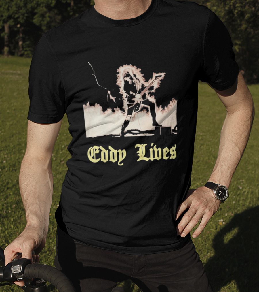 Eddy Lives Rock Music Guitar Flame Performance T-Shirt