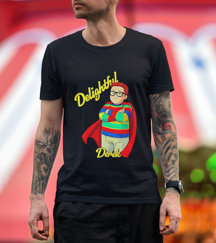 Delightful Derek Superhero With Cape And Stripes T-Shirt