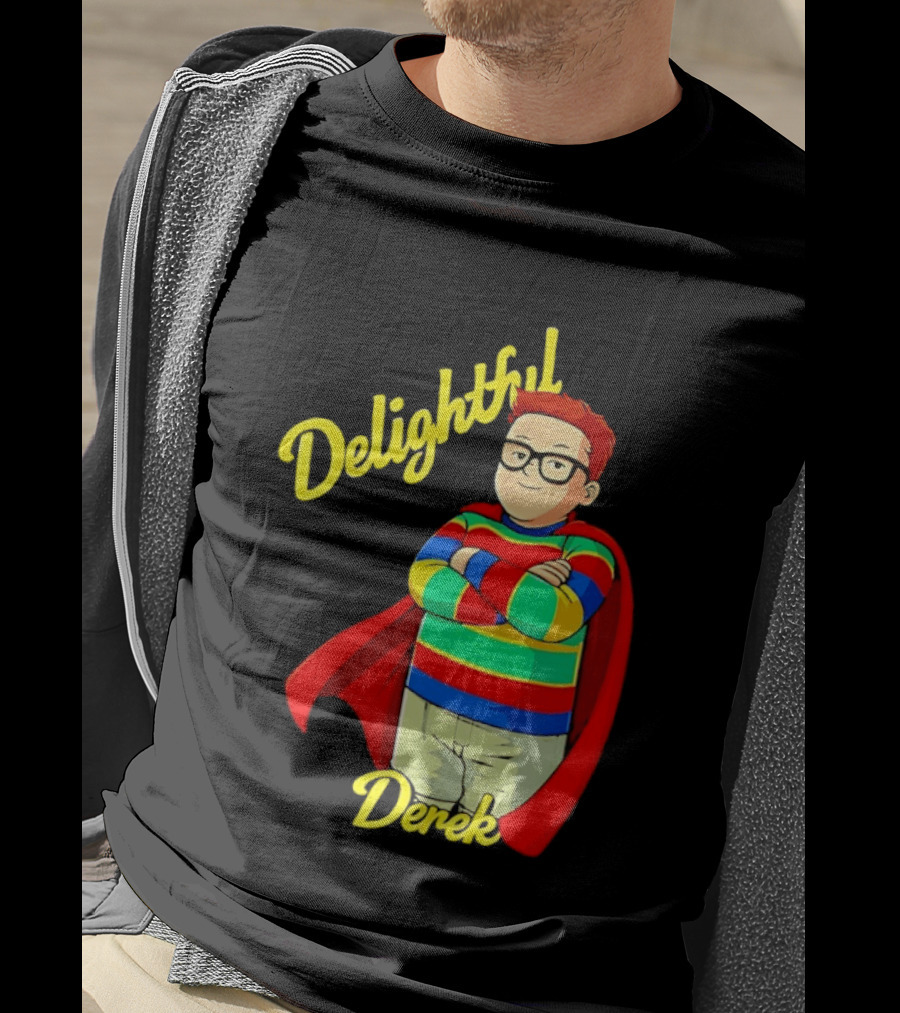 Delightful Derek Superhero With Cape And Stripes T-Shirt