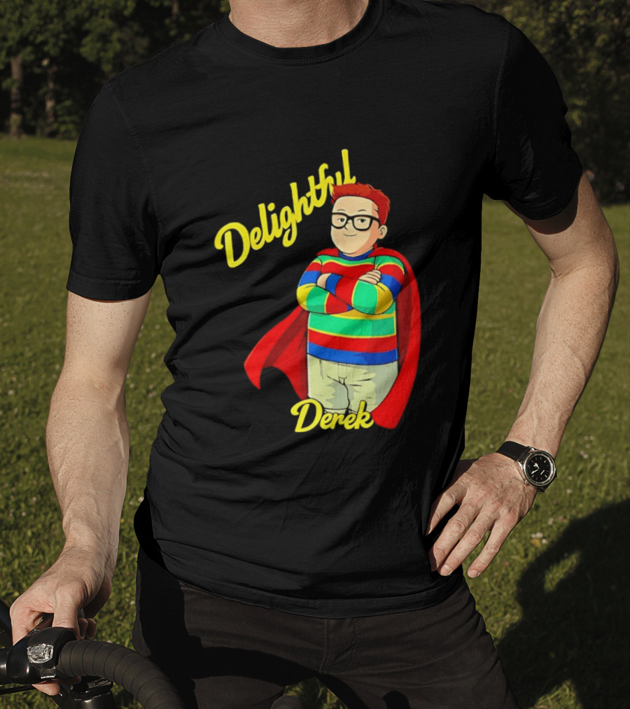 Delightful Derek Superhero With Cape And Stripes T-Shirt