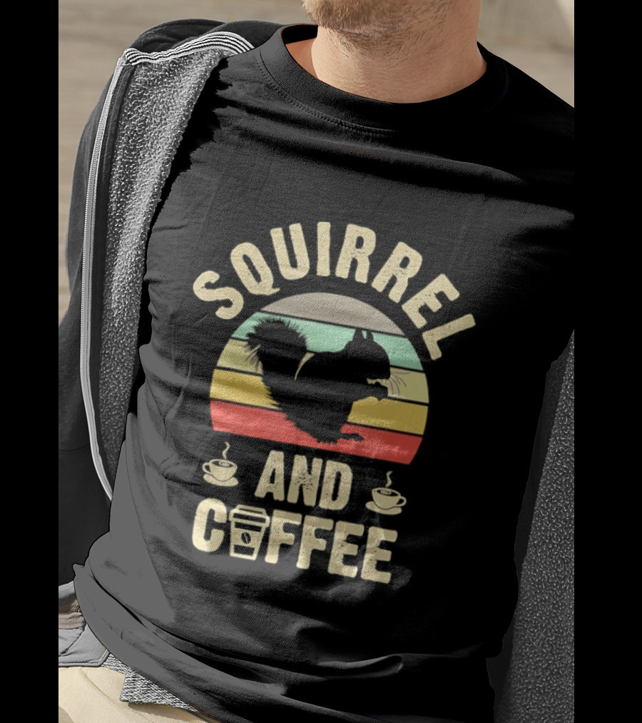 Squirrel And Coffee Retro Sunset Silhouette With Cups And Takeaway T-Shirt
