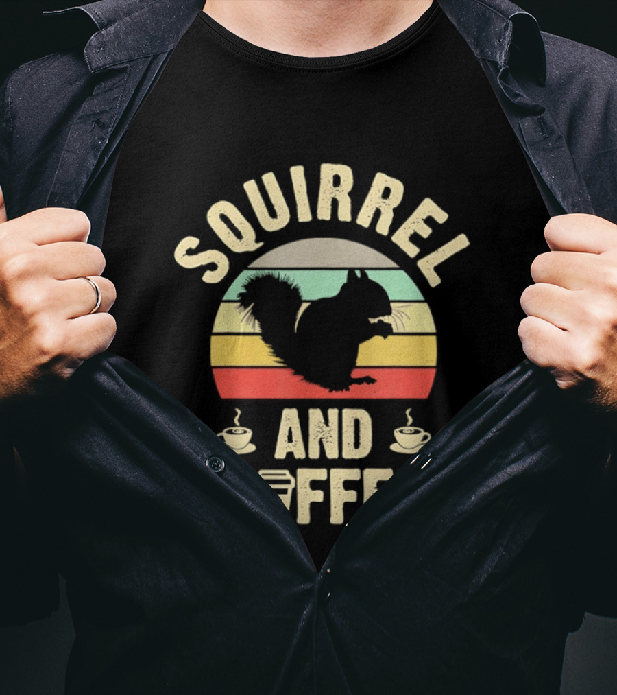 Squirrel And Coffee Retro Sunset Silhouette With Cups And Takeaway T-Shirt
