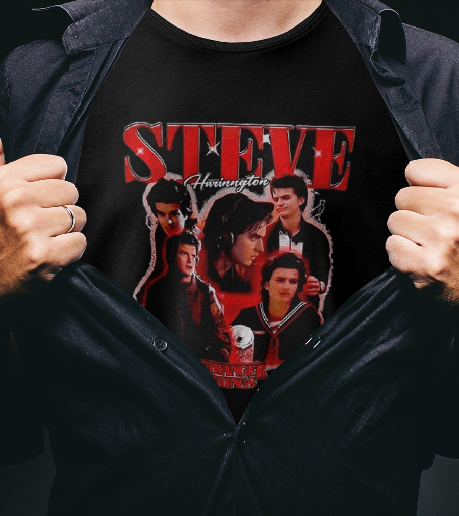 Stranger Things Steve Harrington Collage 80s Style Red T-Shirt