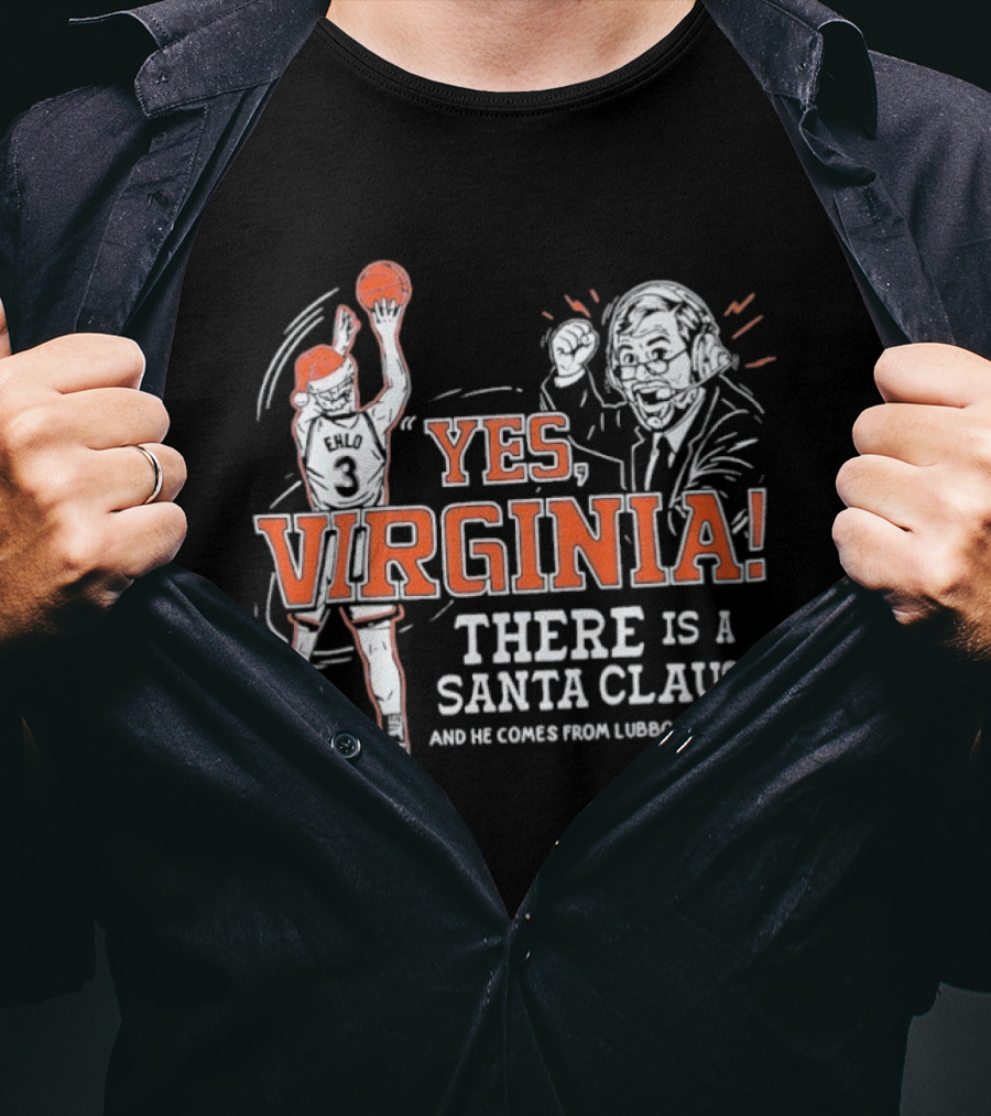 Virginia Cavaliers Yes Virginia There Is A Santa Claus Basketball Player And Coach T-Shirt