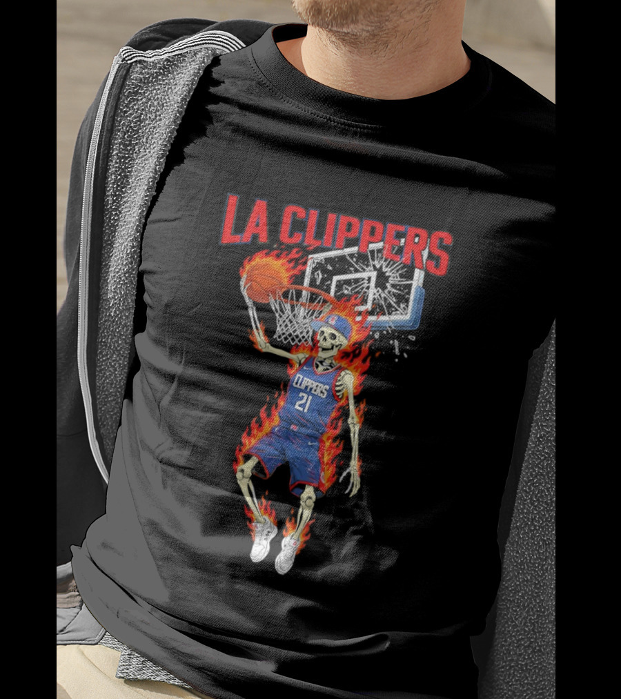 LA Clippers Basketball Skeleton Player On Fire Dunking T-Shirt