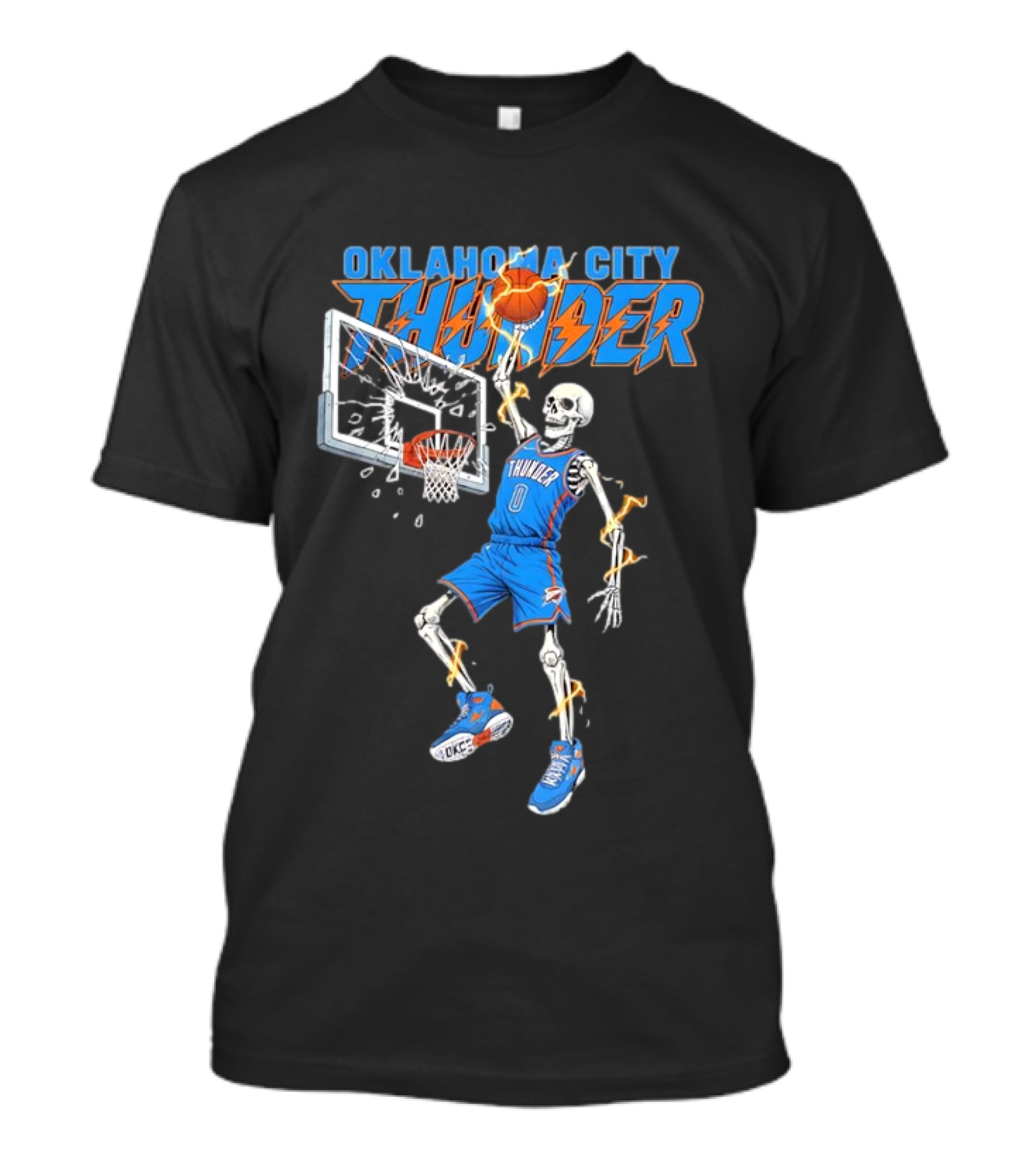 Oklahoma City Thunder Basketball Skeleton Dunking Fiery Hoops Player T-Shirt