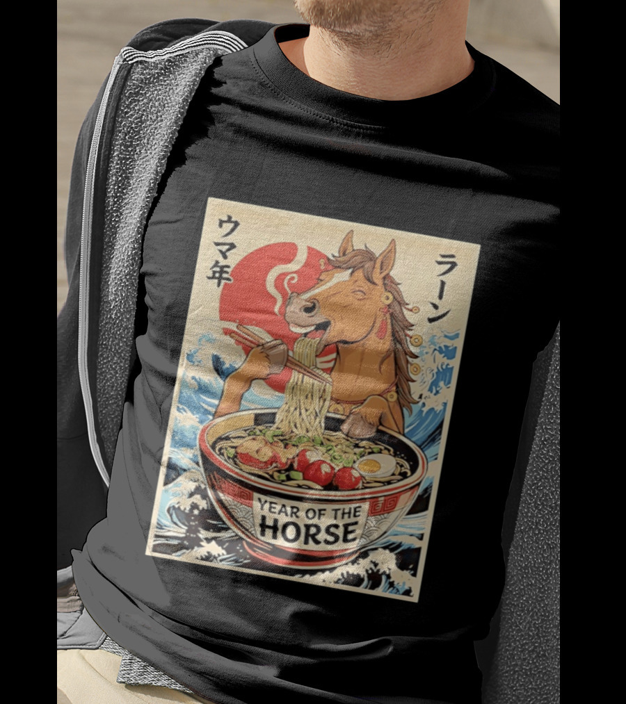 Horse Eating Ramen Year Of The Horse 2026 Japanese T-Shirt