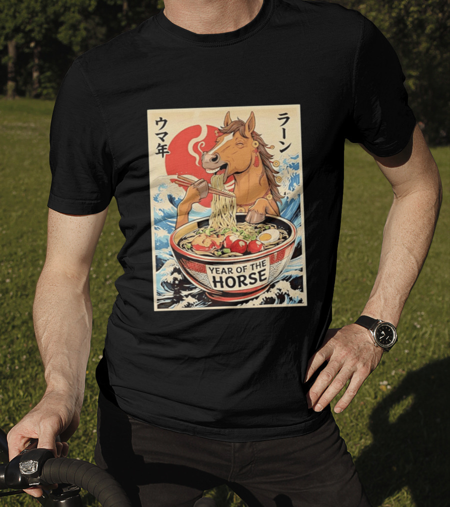 Horse Eating Ramen Year Of The Horse 2026 Japanese T-Shirt