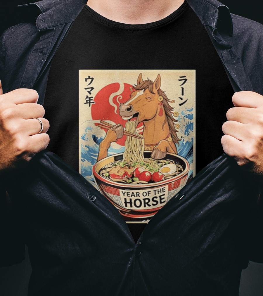 Horse Eating Ramen Year Of The Horse 2026 Japanese T-Shirt