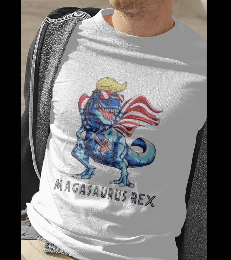 Magasaurus Rex Dinosaur American Flag Patriotic T-Shirt