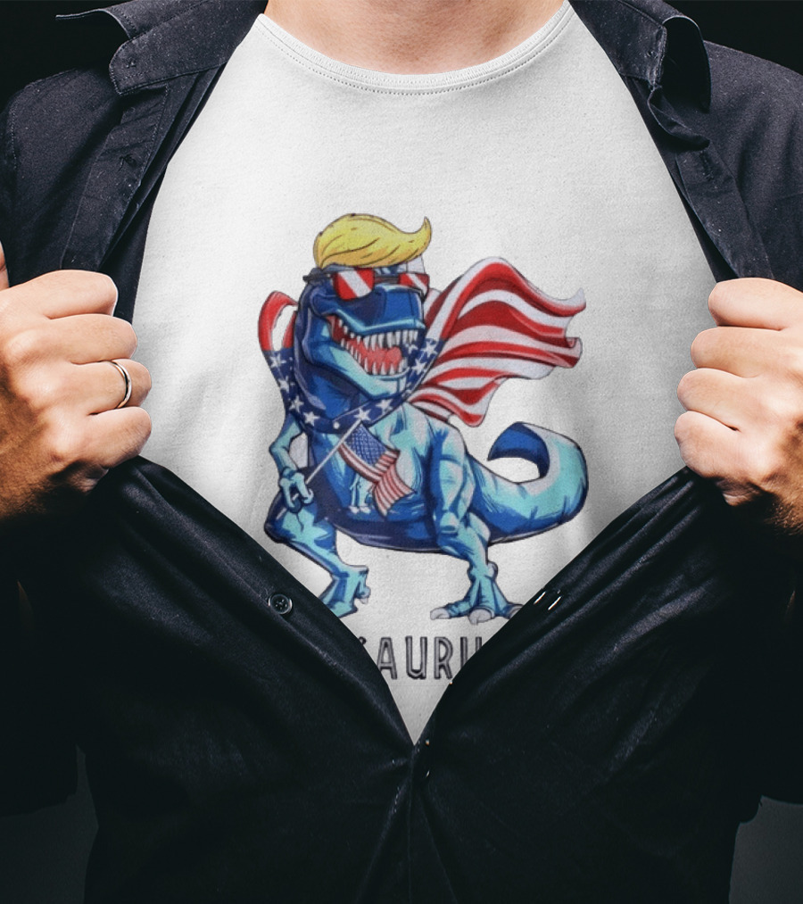 Magasaurus Rex Dinosaur American Flag Patriotic T-Shirt